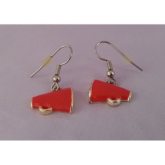 Red Cheerleader Megaphone Earrings Charms Fun Statement Jewelry - Picture 1 of 3